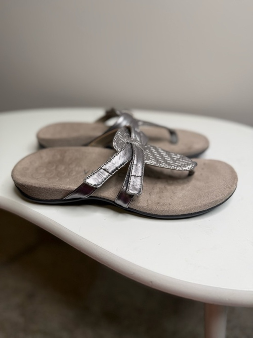 Vionic Metallic Silver Woven Thong Sandals